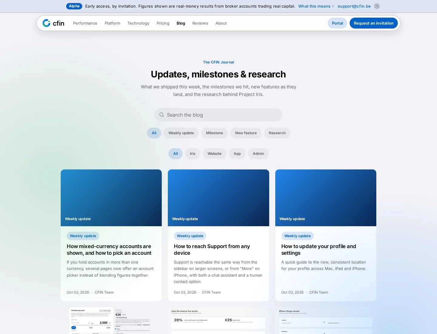 The CFIN blog index on the same shared background token