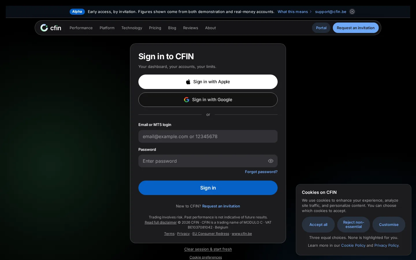 The CFIN sign-in screen